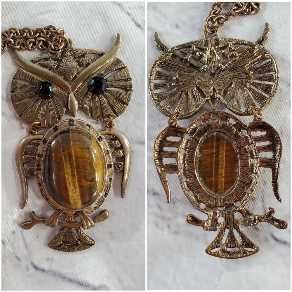 🔺️Tigers Eye Owl Pendant Necklace